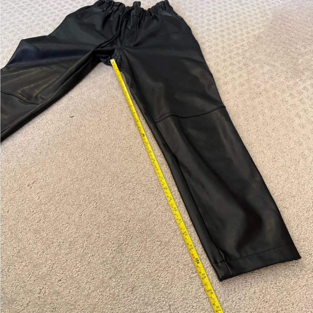 Abercrombie & Fitch Straight Leg Black Faux Leather Paper Bag Pants High Rise - Picture 3 of 5